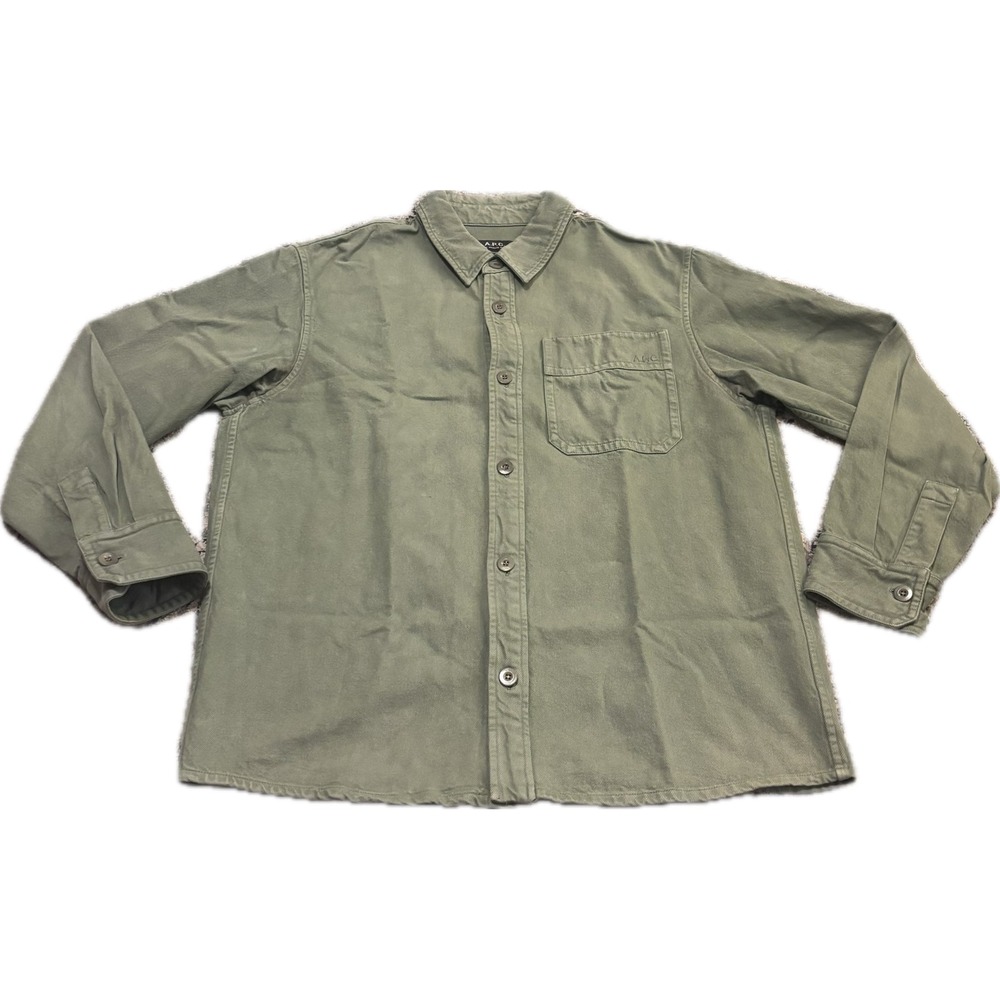 APC Mens XL Olive Green Cotton Twill Button Down Overshirt Rue Madame Paris